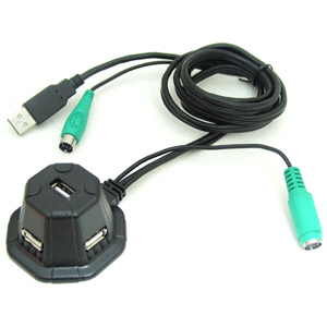 ABU0564 USB2.0 4포트 미니 허브 PS2 단자 연장 연결